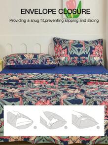 3/4件套鸟栖树印花床上用品套装，易护理超细纤维柔软床上用品套装，包含床笠（1件床单+1件床笠+半个枕套），纯色床笠，可选加大号、大号、标准双人床、单人床尺寸，深口袋设计，枕套最大可达11.8英寸，柔软透气，抗皱，提升睡眠质量，奢华酒店风格，送给父母和朋友的礼物，适合家庭和宿舍使用。