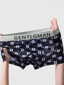 4pcs/Pack Men's Breathable Ice Silk Printed Letter Boxer Briefs