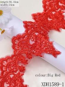 XDH1589 刺绣蕾丝边工艺材料，DIY 新娘礼服、窗帘、桌布、婚礼舞台装饰面料，长度：1-10 码 - 大紅色 - 查看 20