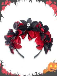 1pc Halloween Realistic Black & Red Skeleton Flower Headband, Dark Gothic Style Day Of The Dead Party Costume Accessory For Women - Multicolor - View 16