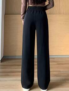 修身直筒正装裤，纯色，带口袋，纽扣和拉链开合 - 黑色 - 查看 2