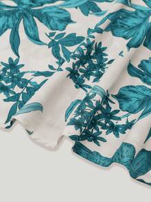 女式无袖印花腰喇叭裙搭配针织开衫，浪漫波西米亚花卉印花度假装套装 - 水鴨藍 - 查看 8