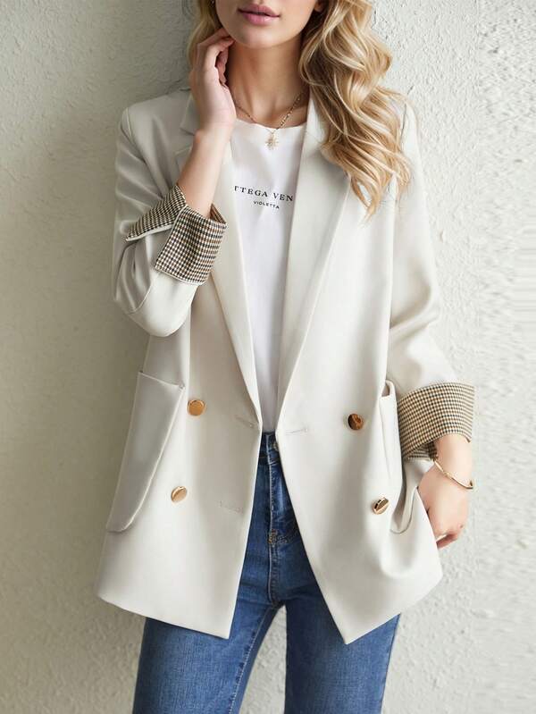 Beige Blazer Jacket For Women, Korean Style Loose Fit, 2025 Spring Autumn New Arrival, High-End Casual Plus Size Small Suit Top