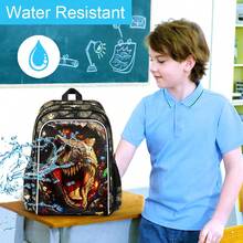 3PCS Dinosaur Backpack For Boys, 16" Kids Bookbag Water Resistant For Boy, Lightweight Backpacks With Lunch Box Pencil Case - Brown - View 5