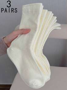 1/3/5/10/15/20 Pairs Women White Wide Mouth Comfortable Simple Maternity Socks, Moisture-Wicking Mid-Calf Socks