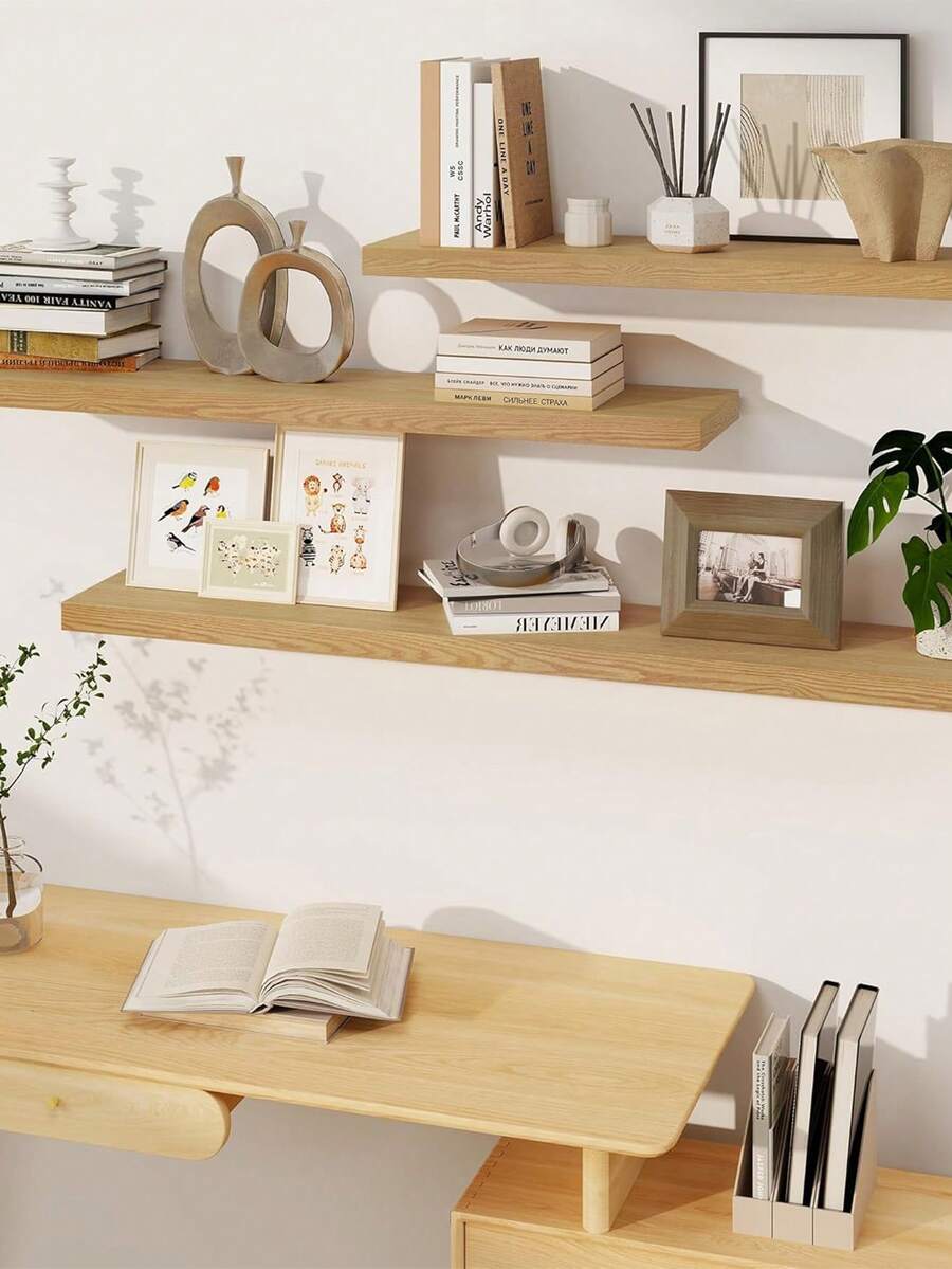 1个加厚壁挂式置物架，大型白色壁挂式置物架，配有重型支架，适用于卧室、客厅、厨房、办公室等空间，提供深壁挂式储物和展示空间 - 黃色 - 查看 1