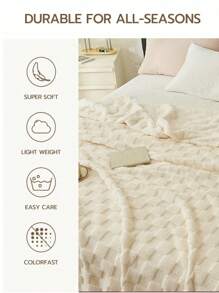 1 件象牙色华夫格毛绒柔软舒适毛毯，适合卧室和客房 - 奶油白 - 查看 8