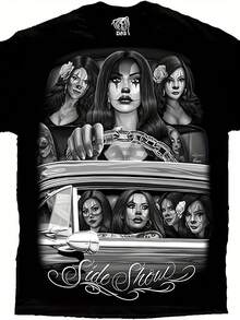[Sexy Clown Tee] DGA Side Show Cruising Lowrider Sexy Payasa Clown T Shirt | Men's Comfortable Cotton Round Neck Short Sleeves 180g - 黑色 - 查看 1