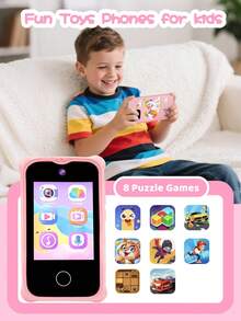 Kids Smart Phone For Girls Gifts Toddler Holiday Birthday Gift For Age 3 4 5 6 Year Old, Kids Cell Phone Toy With Touchscreen, Dual Cameras, Learning, Music Player, Games,Travel Toy Preschool Learning Toy For Kids
