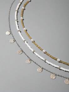 3pcs/Set Bohemian Beach Beaded Pearl Metal Disc Pendant Waist Chain Jewelry Set, Suitable For Beach Vacation, Tourism, And Important Occasions As An Excellent Gift (Number Of Beads Varies, Bead Size May Slightly Differ Batch By Batch) - Multicolor - View 10