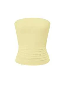 Áo tank top không dây, màu trơn, co giãn ôm sát dành cho nữ của Vaiaye, áo camisole cơ bản không dây thời trang cho mùa xuân và mùa hè. - Màu vàng - Xem 3
