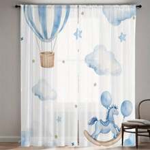 كومتان من الستائر الرقيقة وبالونات الهواء الساخنة الساحرة - ستائر أبواب متعلقة بقضبان مصنوعة من 100% بوليستر مع سحابات ونجوم، قابلة للغسل في الغسالة بتصميم معاصر لديكور غرفة المعيشة والنوم، ستائر لغرفة المعيشة