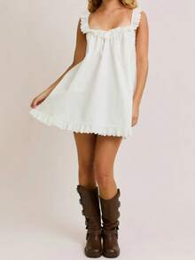 Women's Y2k Summer Mini Dress Sleeveless Square Neck Tie Bow Front Solid Color Dress Spaghetti Strap Open Back Short Dress Going Out Dress Club Streetwear Beach Party Aesthetic Clothes - 白色 - 查看 6