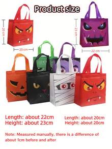 4件-22件万圣节无纺布礼品袋手提袋猫精灵鬼魂女孩木乃伊吸血鬼僵尸南瓜礼物防水包装袋 - 彩色 - 查看 11