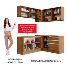 Cocina integral completa modular Madesa de esquina Glamy 329cm color marrón 02 con gabinetes y alacena diseño premium para espacios amplios - Marrón - Ver 8
