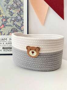 1个婴儿尿布收纳篮，可爱编织零食整理箱，适用于婴儿房、婴儿用品收纳篮、家用桌面遥控器收纳盒、床头收纳篮 - 彩色 - 查看 13