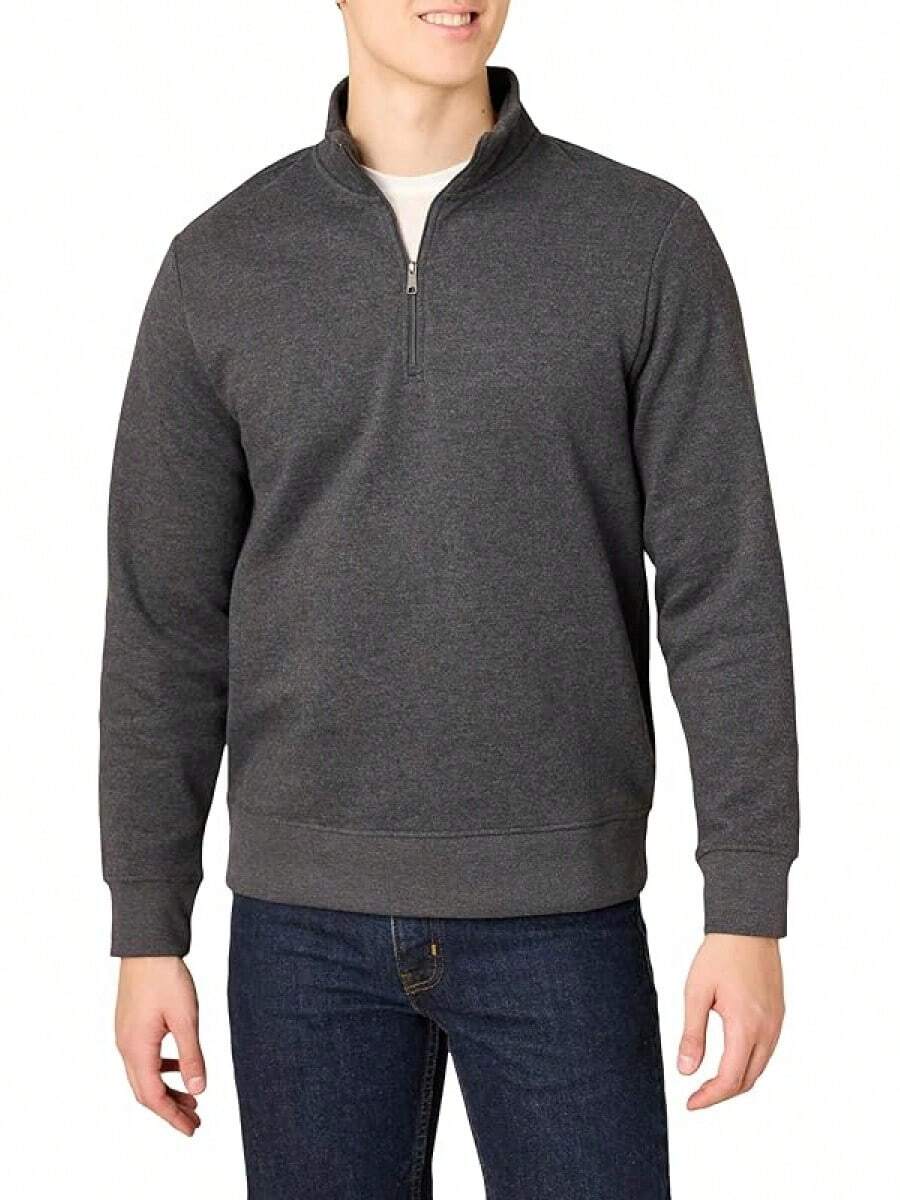 Men's Long-Sleeve Quarter-Zip Pullover Fleece Sweatshirt, Style - 炭灰色石南花 - 查看 1