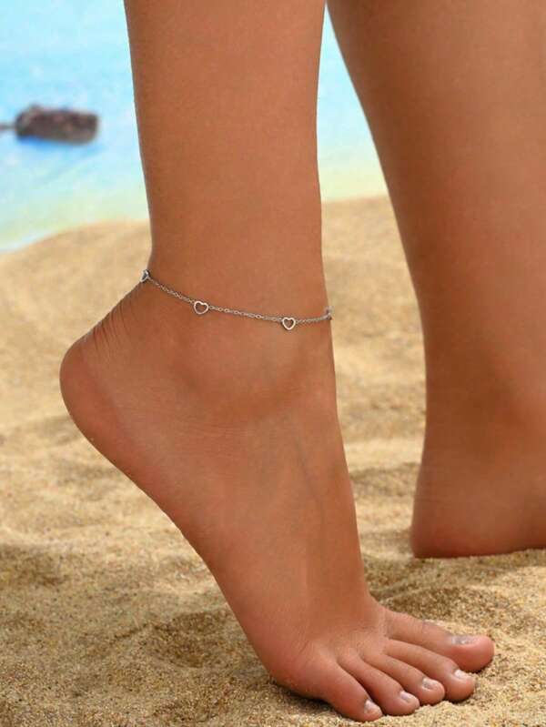 1 pieza Tobillera de acero inoxidable con forma de corazón, de estilo minimalista y de moda
