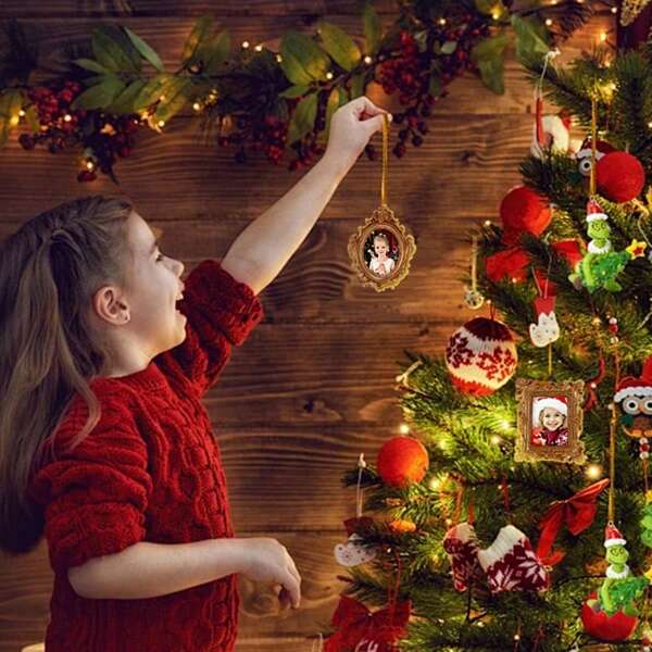 1pc Resin Mini Photo Frame Hanging Ornament, Christmas Tree Wall Decor, DIY Photo Display, Wedding Party Favor Gift Prop