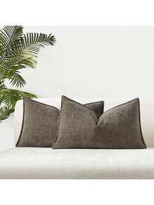 1 pieza (sin relleno de almohada) Funda de almohada lumbar de chenilla de 16x24 pulgadas, suave y texturizada, para decoración de sofá, cama y hogar, funda de cojín decorativa de color sólido - Café integral - Ver 8