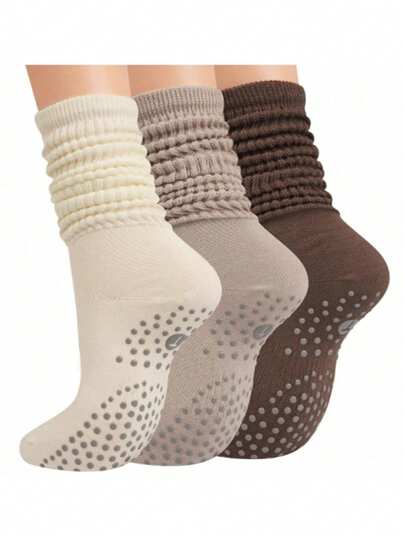 Grip Pilates Socks For Women, Yoga Slouch Socks With Grip For Barre Workout Hospital Long Scrunch Slipper Socks