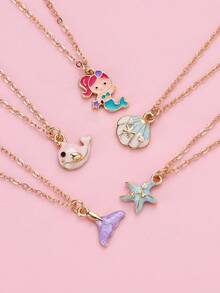 Bộ 5 chiếc/Bộ vòng cổ kết hợp phong cách đại dương mùa hè cho bé gái nhiều màu sắc hình nàng tiên cá, sao biển, vỏ sò, cá voi, thích hợp cho bé gái đeo trong cuộc sống hàng ngày và với bạn thân - Nhiều màu - Xem 4