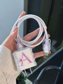 3pcs Set Wavy Pattern Protective Case, 26 Letter A-Z Design, Compatible With Apple Fast Charging Adapter Nan Charger Protector Charger Case Phone Accessories