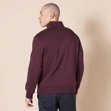 Men's Long-Sleeve Quarter-Zip Pullover Fleece Sweatshirt, Style - 酒紅色 - 查看 2