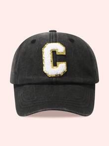 1pc Kids 26 Letters Baseball Cap, Washed Baseball Hat For Boys And Girls, Suitable For Outdoor Activities And Daily Wear, Sun Ion - Gold Label-black Washed Cap - View 15