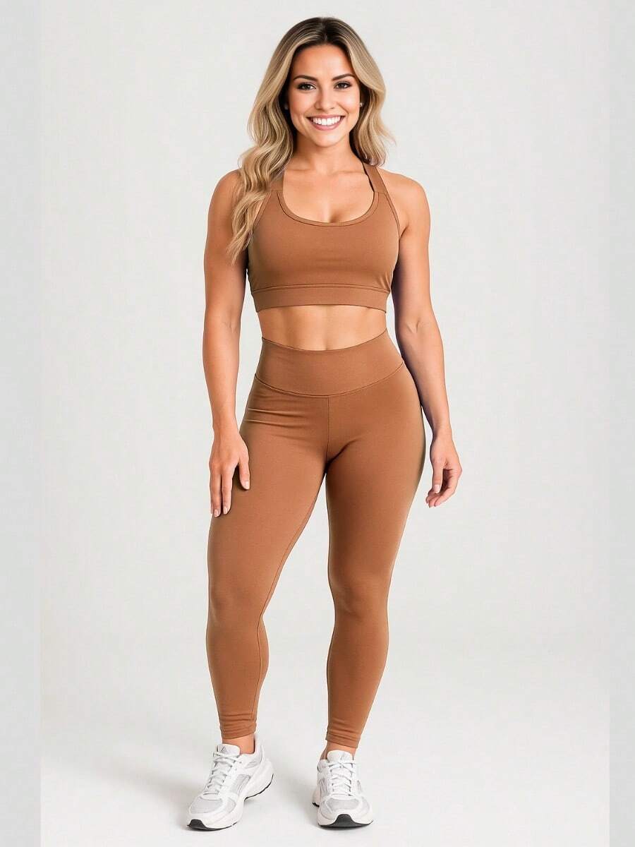 Leggings And Top Set For Gym Fitness Walking Bodybuilding Smooth Suplex A01 - 摩絲 - 查看 1