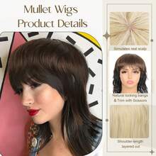 Modern Short Shaggy Wig For Women - 80s Pixie Cut Wig With Bangs - Synthetic Natural Fake Blonde Hair Replacement Wigs - 14inch Mullet Haircut - 棕色 - 查看 5