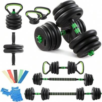 Trintion 20KG 5-In-1 Adjustable Dumbbell Set With Barbell & Kettlebell - Home Gym Weights Set For Men & Women Includes Resistance Bands (5-Pack), Ab Roller & Gloves - Free Weights For Full Body Workou
