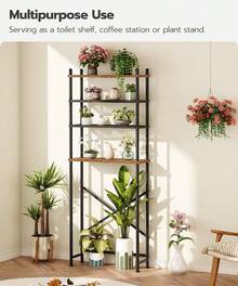 Over The Toilet Storage, 4-Tier Over Toilet Bathroom Organizer, Freestanding Above Toilet Shelf With Adjustable Feet, Space Saving, Easy To Assemble, Rustic Brown And Black - 鏽棕色 - 查看 2