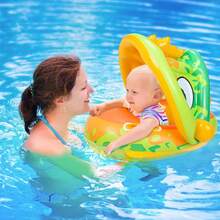 1 pieza Flotador de natación con sombrilla, asa y asiento, inflable y grueso, aro flotante de verano para diversión en la playa - Verde - Ver 3