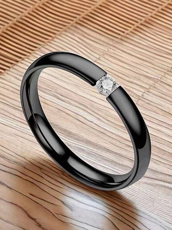 1pc Ladies Fashion Stainless Steel Clip Zirconia Classic Charm Ring