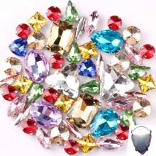 50 件/包，闪光混合形状玻璃水钻，银色金属平底，混合形状手工缝制水钻，用于衣服平底工艺宝石水晶缝制水钻带爪，DIY 配件用于装饰衣服、连衣裙、包、鞋子、胸针、耳环、手工艺品