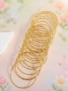 20pcs 3-14Y Girls' Delicate Glitter Bamboo Knot Stacking Bangle Bracelets - one-size - View 4