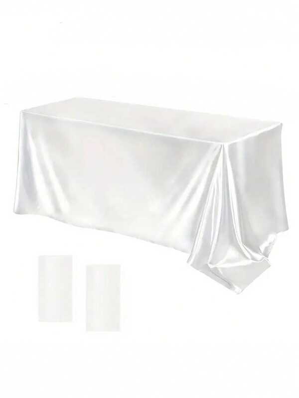 2pcs White Satin Rectangular 145*220cm/57*84inch Tablecloth, Solid Color Smooth Fabric Tablecloth Is Suitable For Wedding, Happy Birthday, Banquet, Christmas Halloween Party Activities