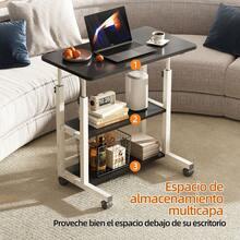 Escritorio portátil con mesa ajustable para laptop, tamaño 80x40cm, con ruedas giratorias diseño móvil ideal para computadoras portátiles y espacios reducidos. - Negro - Ver 6