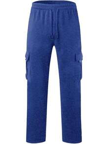 Men's Cargo Sweatpants Casual Fleece Joggers Loose Fit Open Bottom Athletic Pants Men With Pockets - 皇家藍 - 查看 6