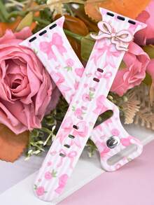 1pc Rose Butterfly Silicone Smart Watch Band, Compatible With Apple Watch 49/46/45/44/42/41/40/38mm, Fashionable Printed Strap With Butterfly Pendant, Elegant Wristband, Suitable For Apple Watch Series 10, Ultra, 2-9, 8, 7, 6, 5, 4, 3, 2, SE, Compatible With Apple Watch Accessories - Dusty Pink - View 5