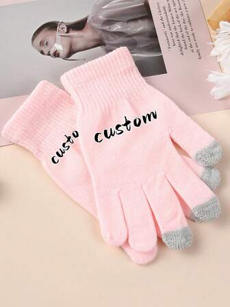 1pc Customized Embroidered Name Knitted Gloves, Solid Color Warm Gloves For Women, Customized Gift, Suitable For Autumn/Winter Everyday Wear