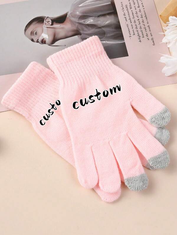 1pc Customized Embroidered Name Knitted Gloves, Solid Color Warm Gloves For Women, Customized Gift, Suitable For Autumn/Winter Everyday Wear
