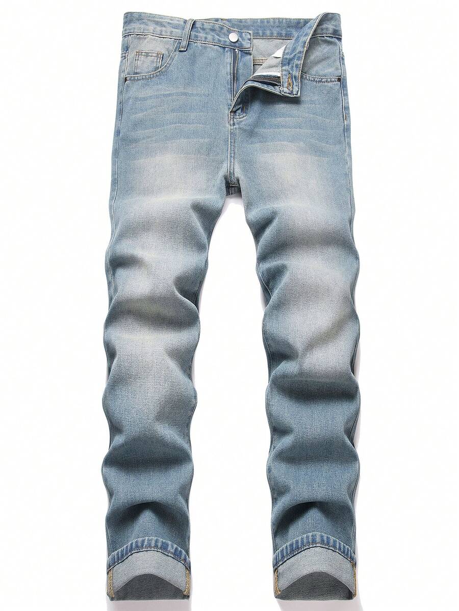 Retro Straight Leg Jeans For Teen Boys, European And American Style - Light Wash - View 1