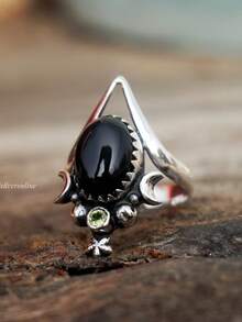 1 pieza Anillo de estaño antiguo de estilo gótico con forma asimétrica de gota de agua y rubí único, adecuado para fiestas, reuniones, salidas y diversión