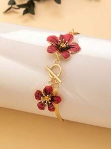 1 件时尚白色花卉简约优雅女式脚链，适合度假和派对 - 紅黑色滴油款 - 查看 3