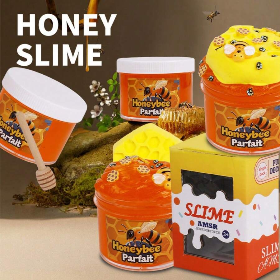 1pc DIY Honey Theme Clay Slime - Transparent Crystal Slime Set, Jelly Texture Slime - Handmade Slime - ASMR Slime, Super Soft And Non-Sticky, Stress Relief Toy, DIY Party Gift For Kids & Adults - Multicolor - View 1