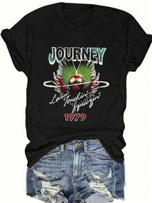 Angel Print Fashion Summer Short Sleeve T-Shirt Bad INFLUENCE TRUST NO ONE BELIEVE IN YOURSELF Graphic Tees Women Tops - màu đen - Xem 1