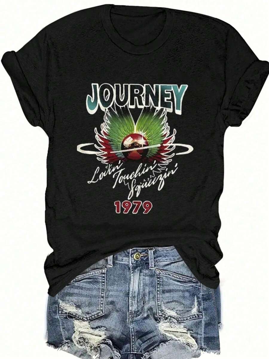 Angel Print Fashion Summer Short Sleeve T-Shirt Bad INFLUENCE TRUST NO ONE BELIEVE IN YOURSELF Graphic Tees Women Tops - màu đen - Xem 1