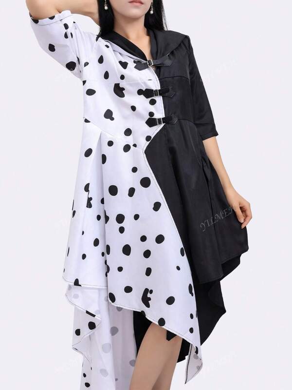 Anime Deville Cosplay Kostüm schwarzer Dalmatiner Jumpsuit Kleid Mädchen Halloween Cosplay Party Kleid